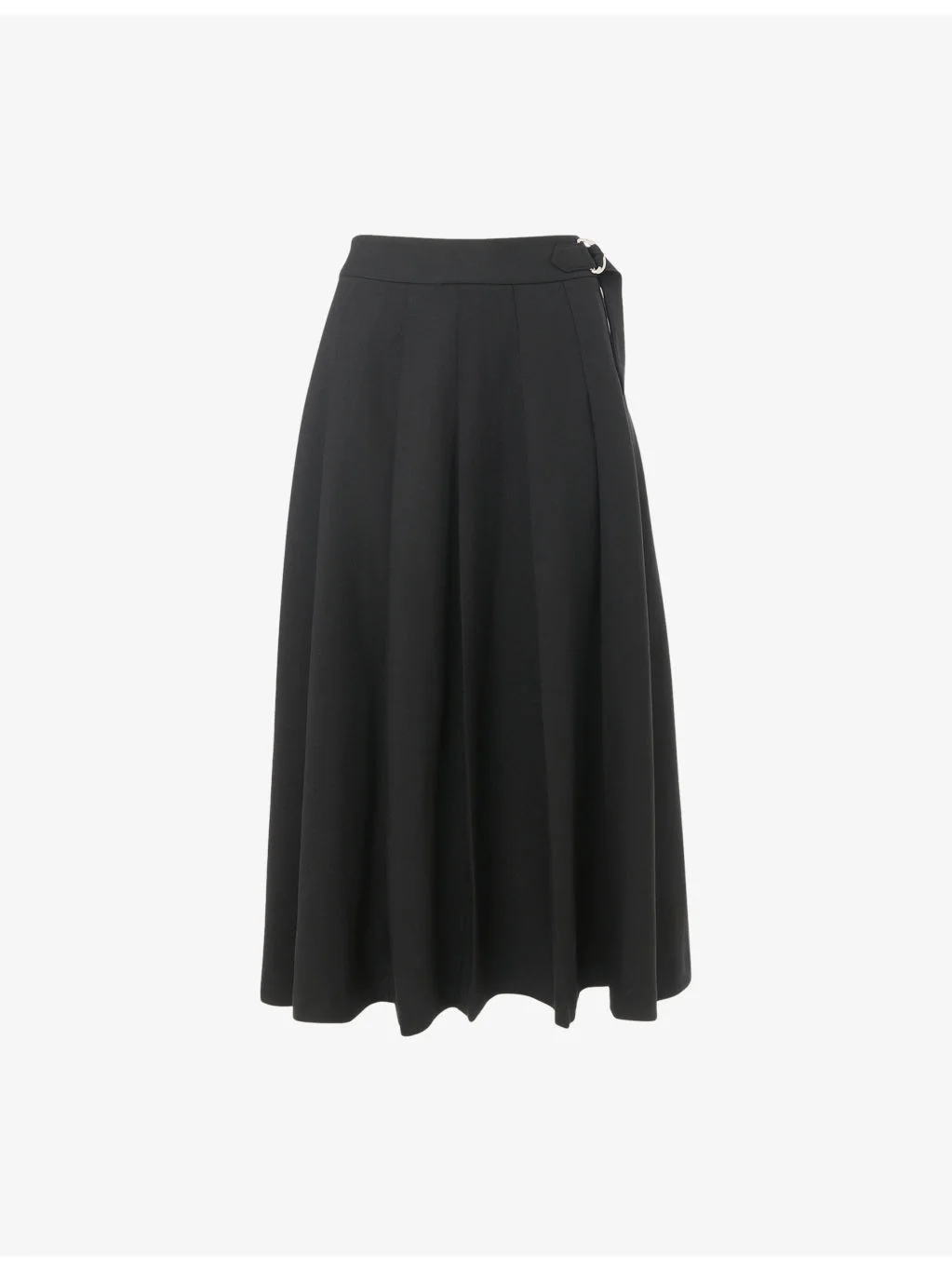 Buckle-embellished Pleated Stretch Wool-Blend Midi Skirt - 1