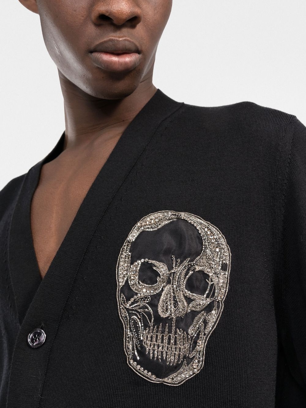 embellished skull-patch buttoned cardigan - 5