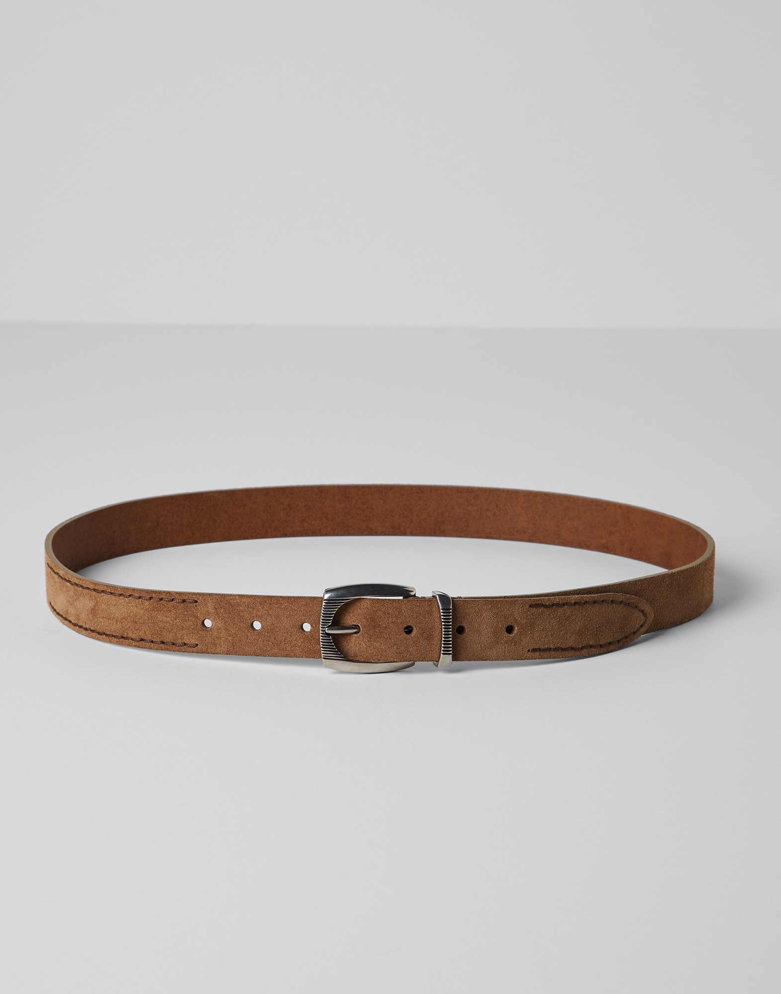 Reversed leather belt with stitching and detailed buckle - 1