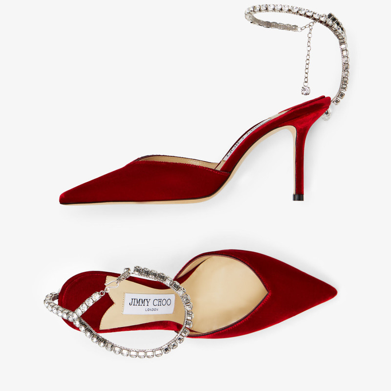 Saeda 85 Red Velvet Pumps with Crystal Embellishment 5