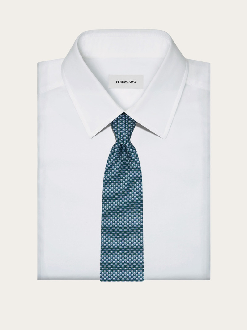 Gancini letter print silk tie 4