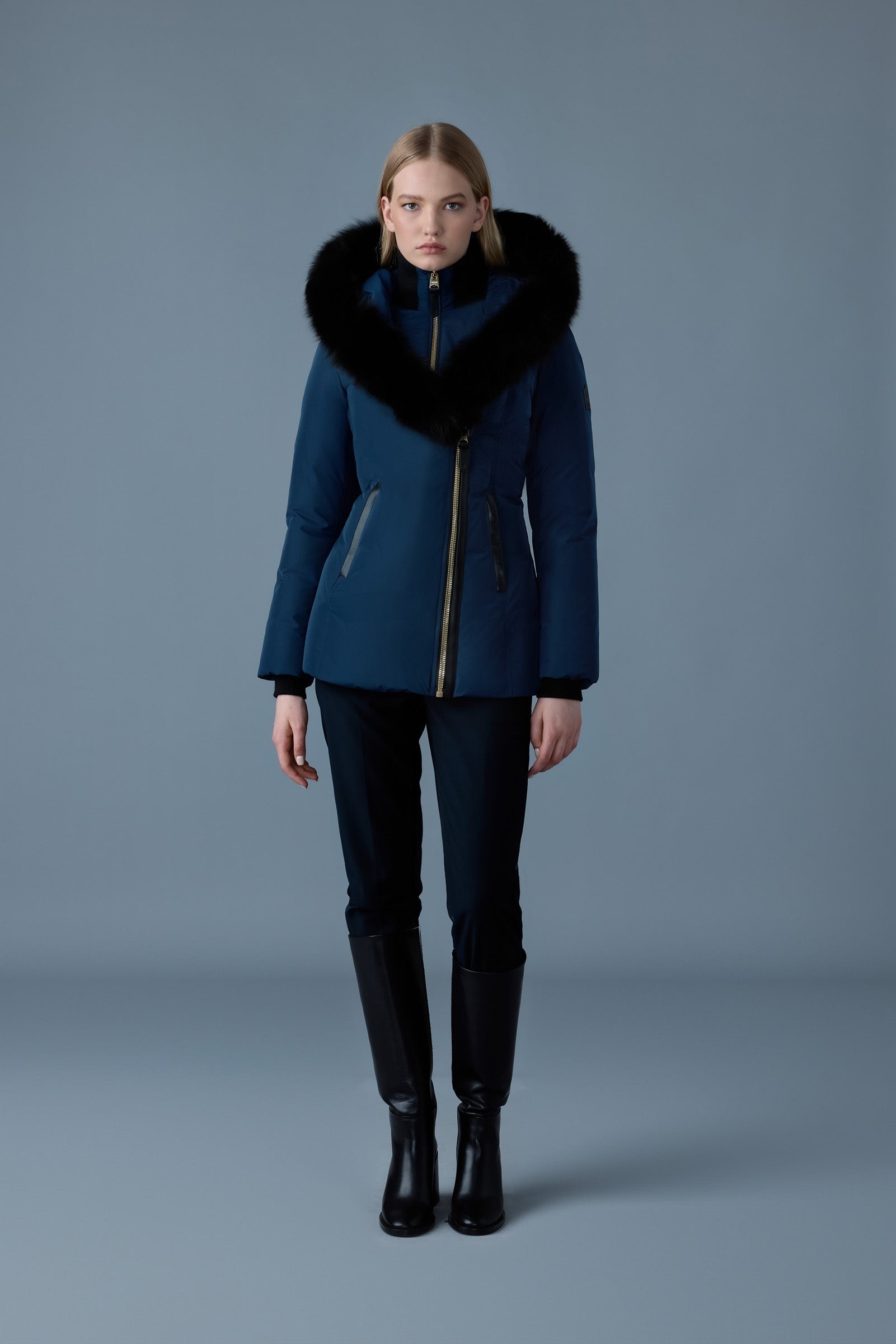 MACKAGE ADALI Down coat with blue fox fur Signature Mackage Collar REVERSIBLE