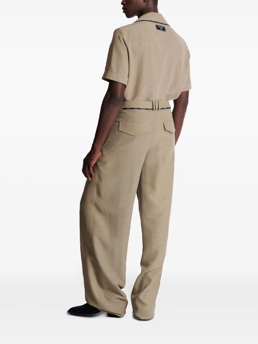 Balmain Men Taupe Cupro Pleated Pants - 3