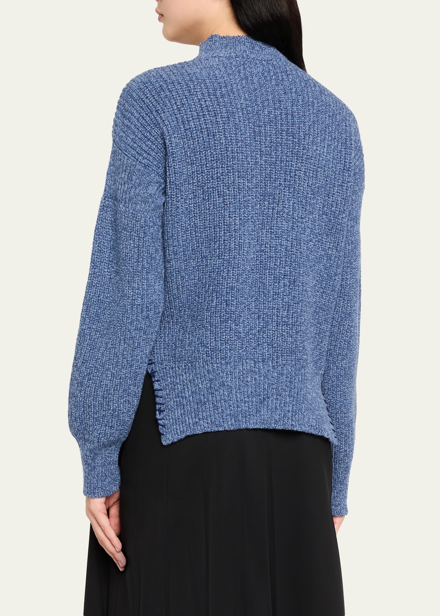 Turtleneck Raw-Cut Slits Sweater - 3