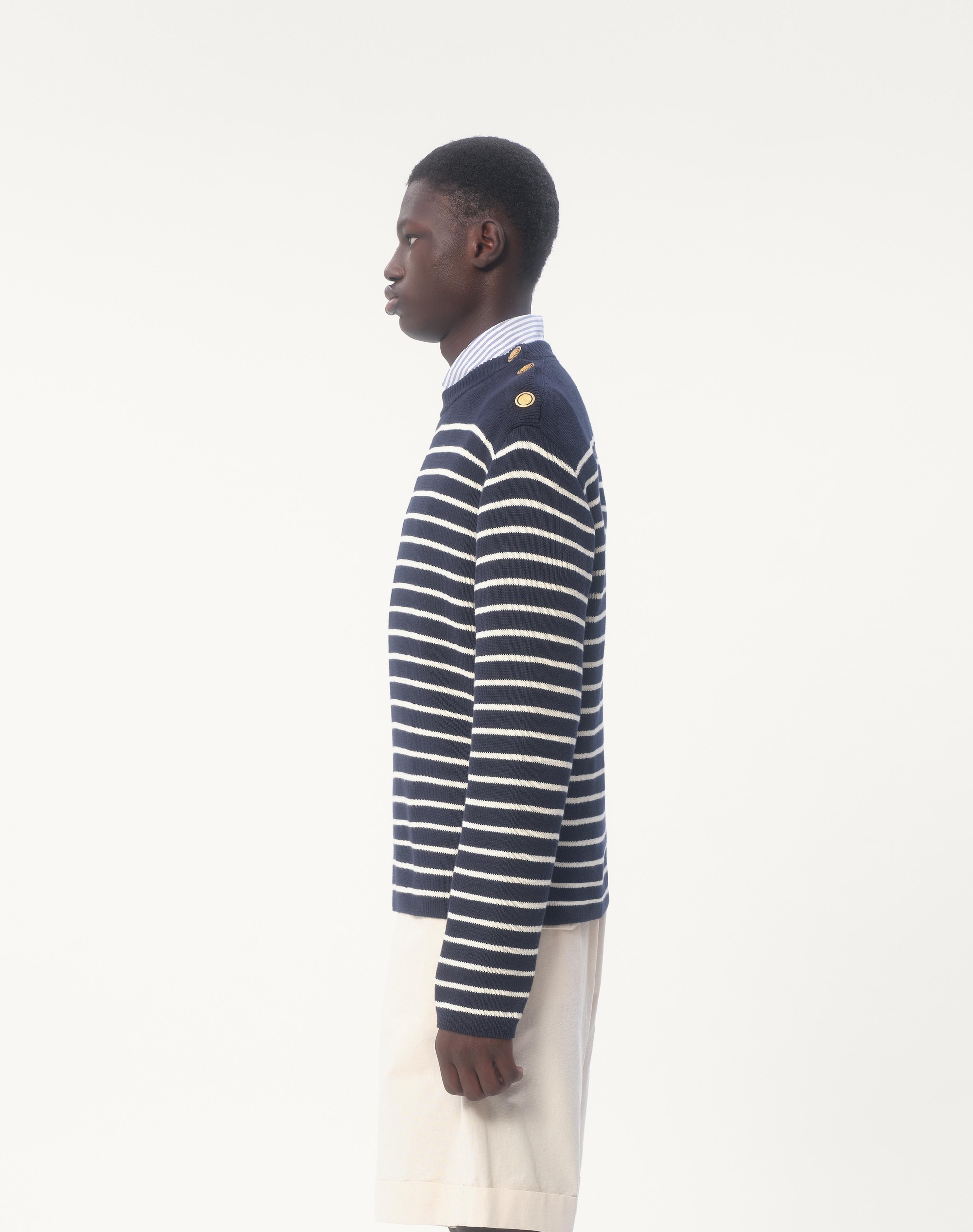 STRIPED COTTON CREWNECK SWEATER WITH BUTTONS ON THE SHOULDER - 7