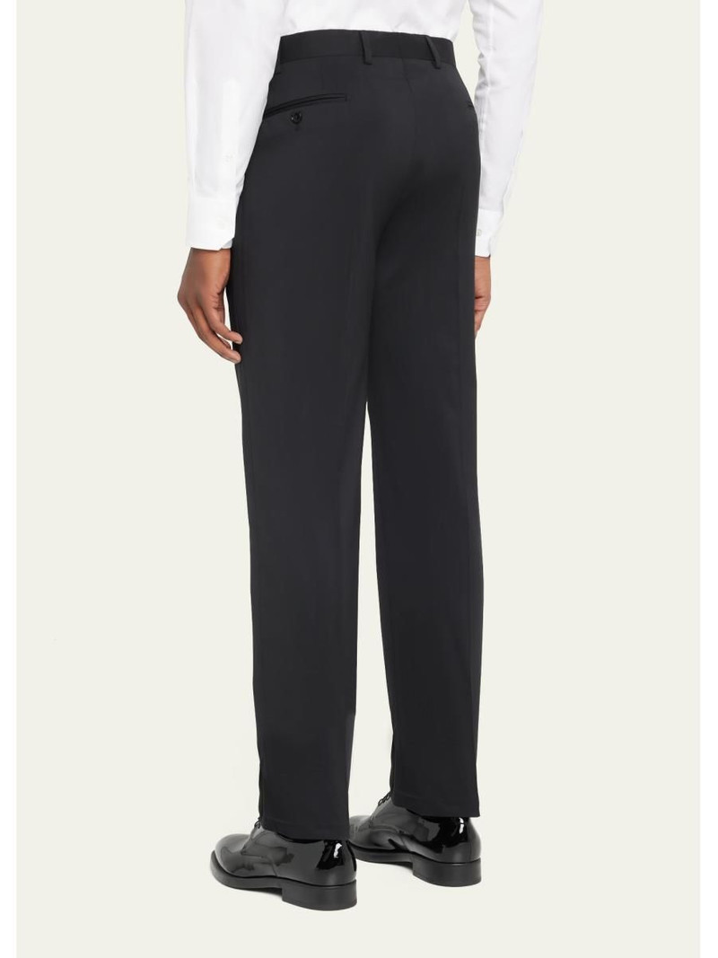 Basic Wool Flat-Front Trousers, Black 3