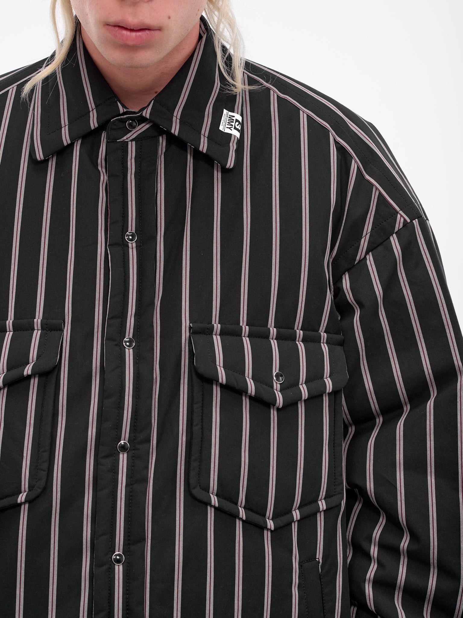 Black Striped Padded Overshirt - 4