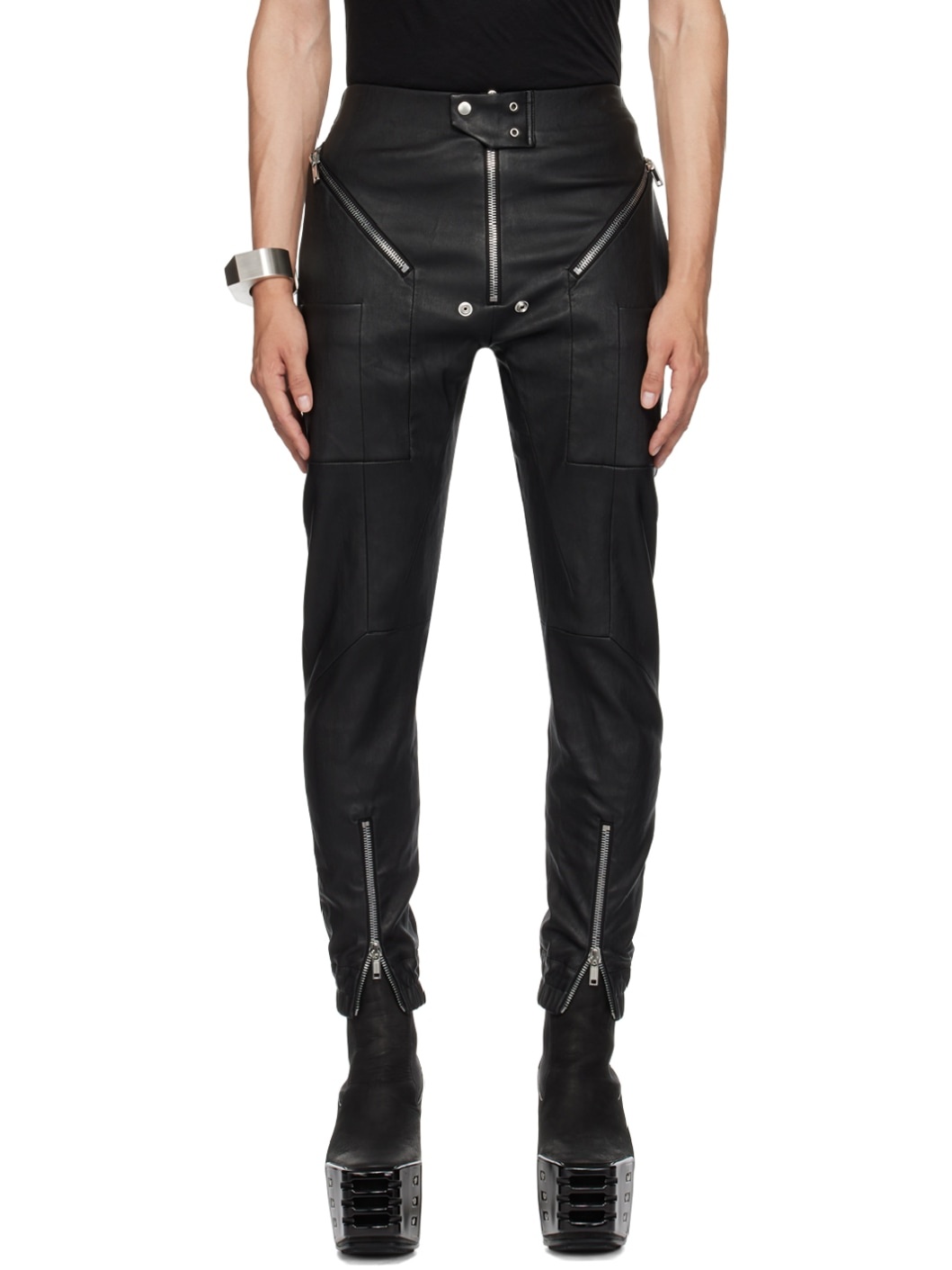 Black Easy Strobe Leather Pants - 1