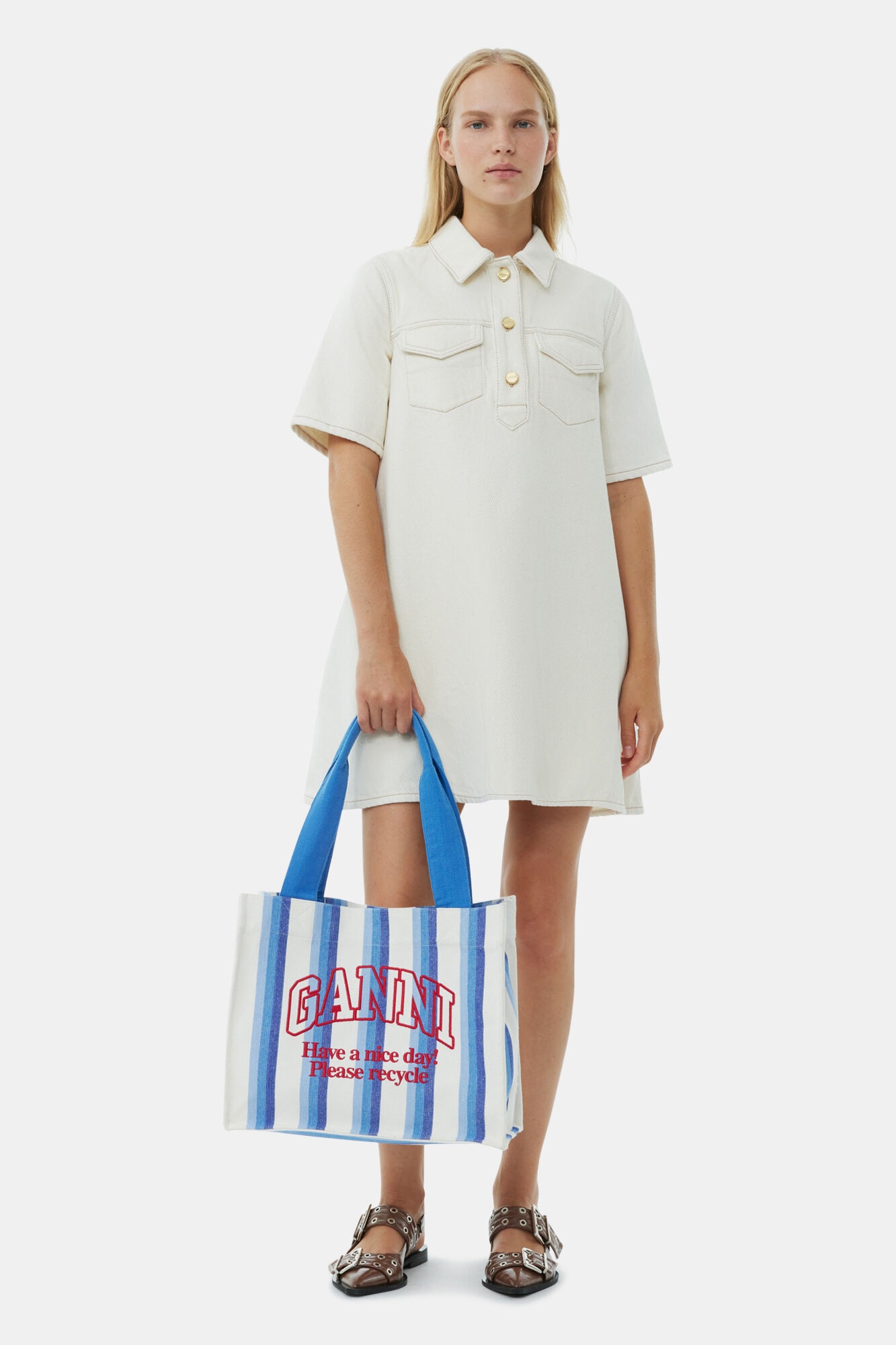 BLUE LARGE STRIPED CANVAS TOTE BAG - 3