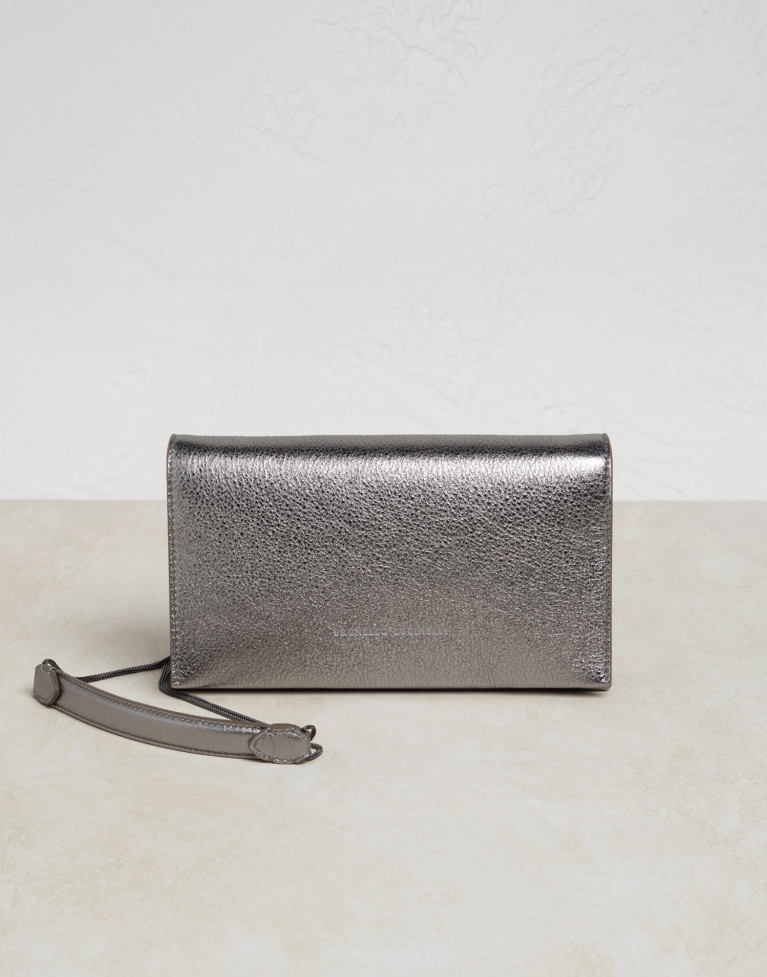 Lamé leather city bag with precious chain - 1