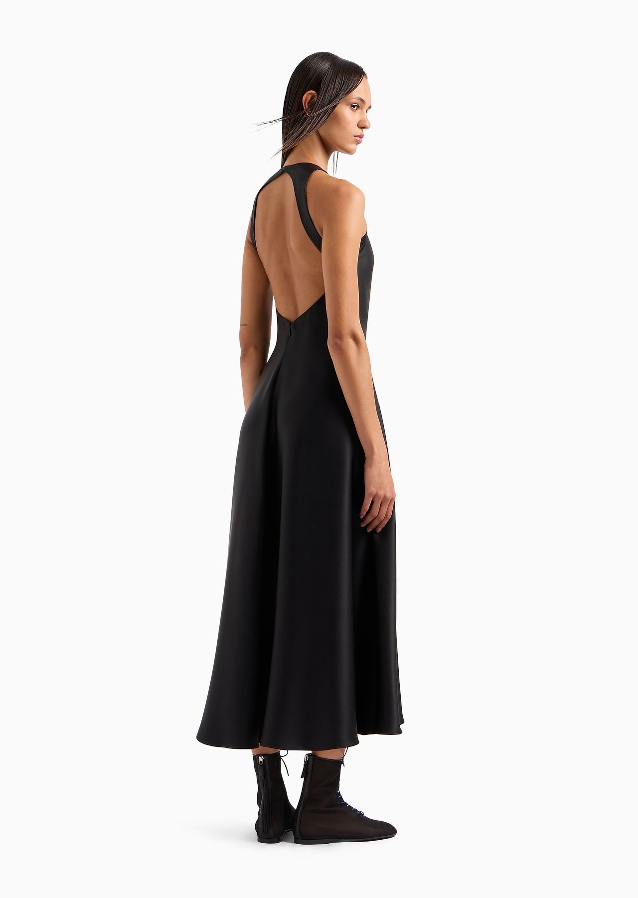 Double-faced silk-satin long dress - 3