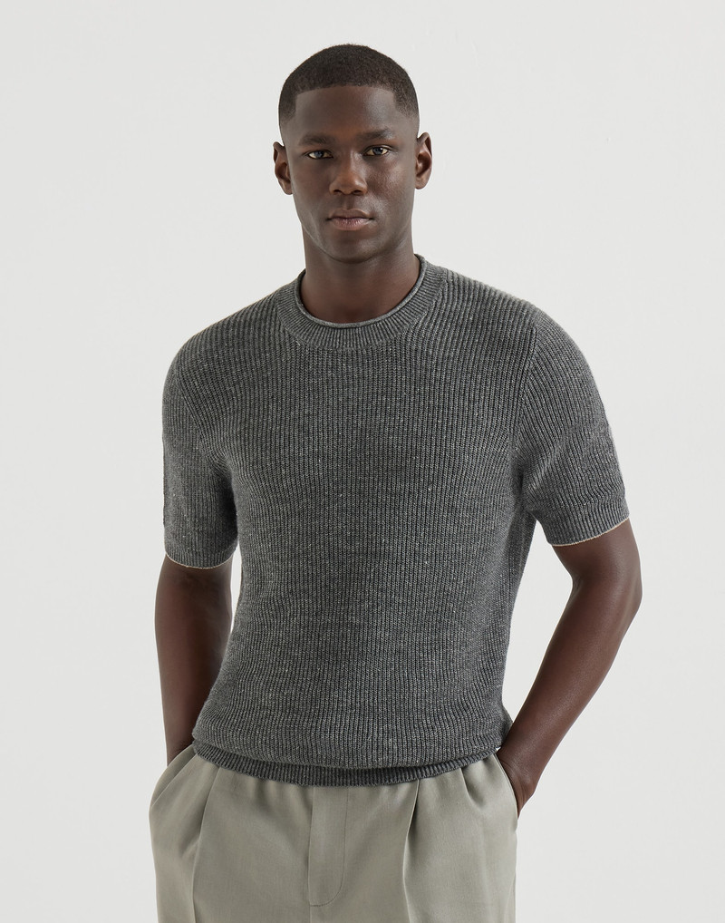 Linen and cotton half English rib knit t-shirt 2