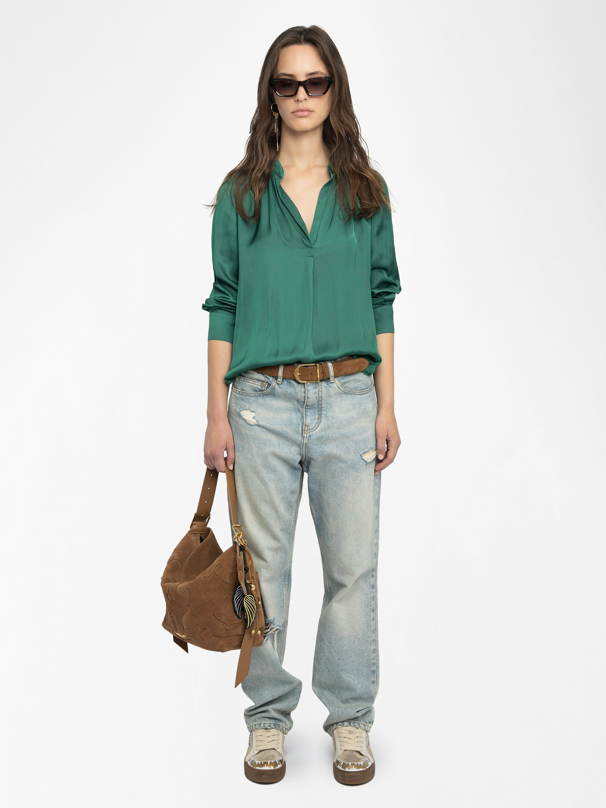 Tink Emerald Green Satin Blouse - 2
