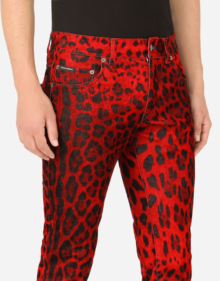 Skinny stretch jeans with leopard print - 4