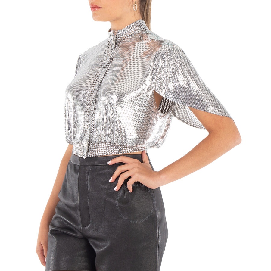 Rabanne Ladies Silver Chainmail Crop Top - 4
