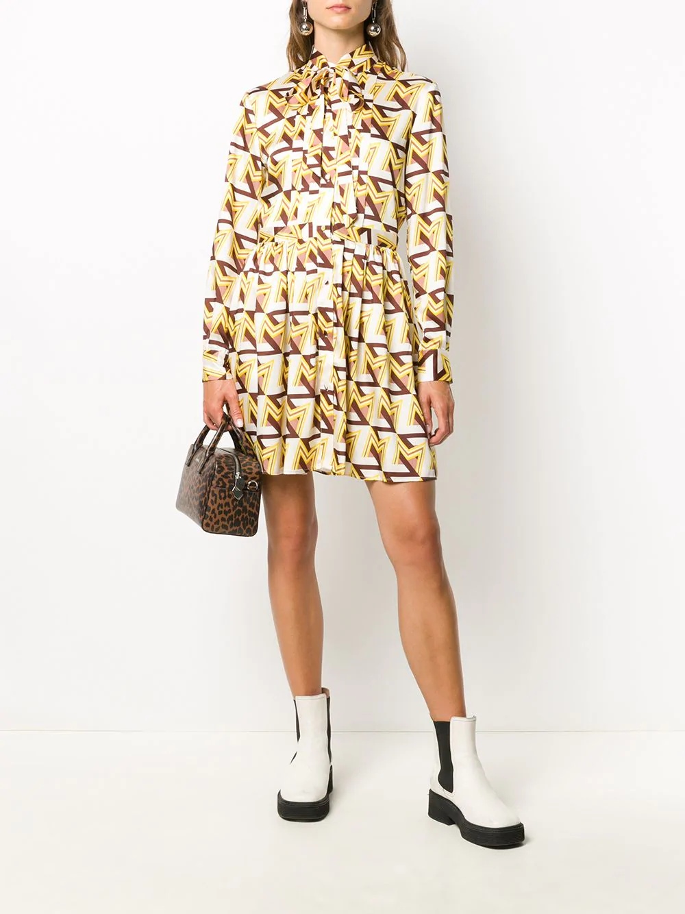 pussy-bow neck shirt dress - 2