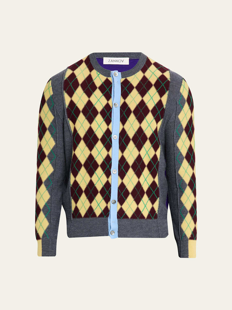 Men's Wool Argyle Color-Block Cardigan 1