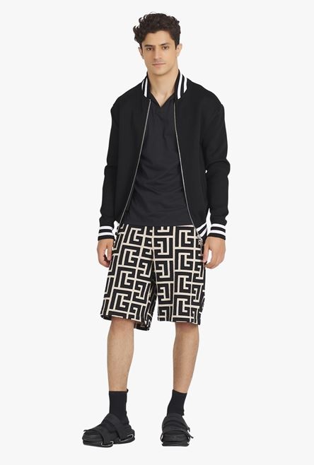 Ivory and black cotton shorts with maxi Balmain monogram - 2