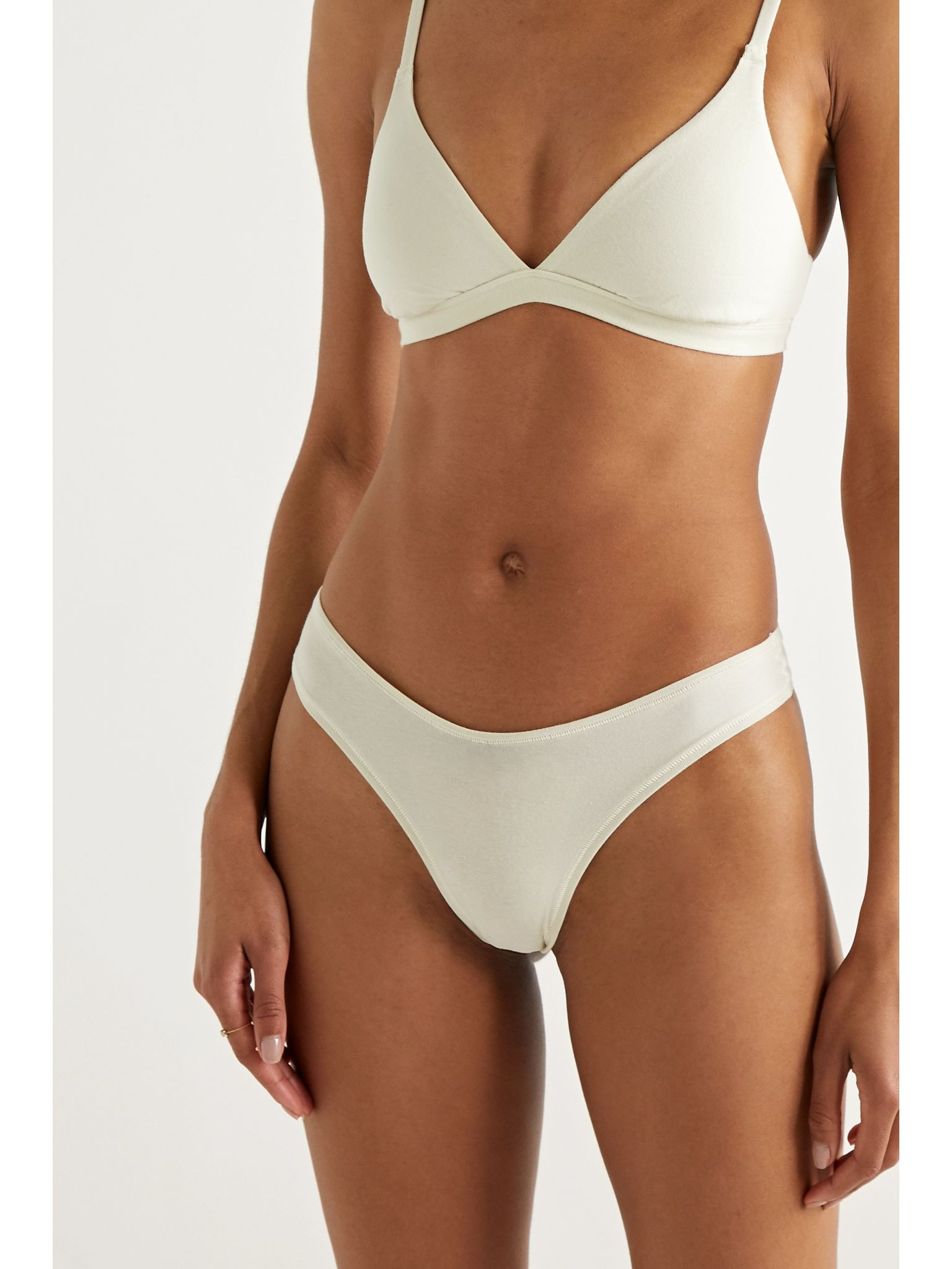 Cotton-Blend Jersey Dipped Thong - Bone Off-white - 2