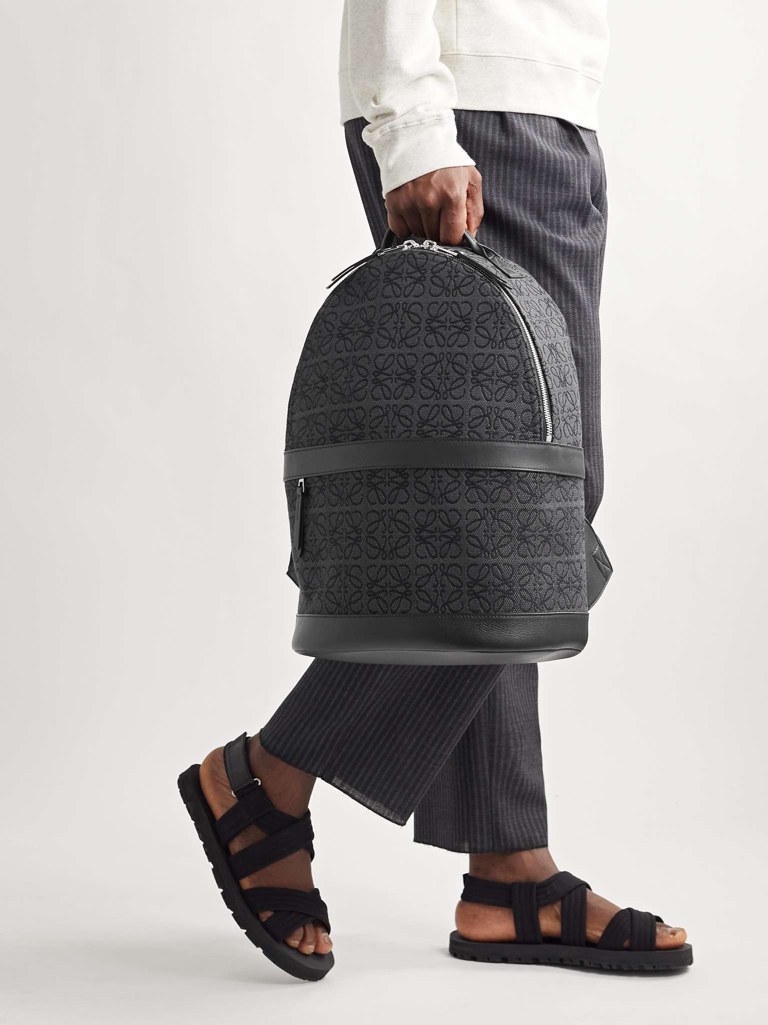 Leather-Trimmed Logo-Jacquard Canvas Backpack - 2