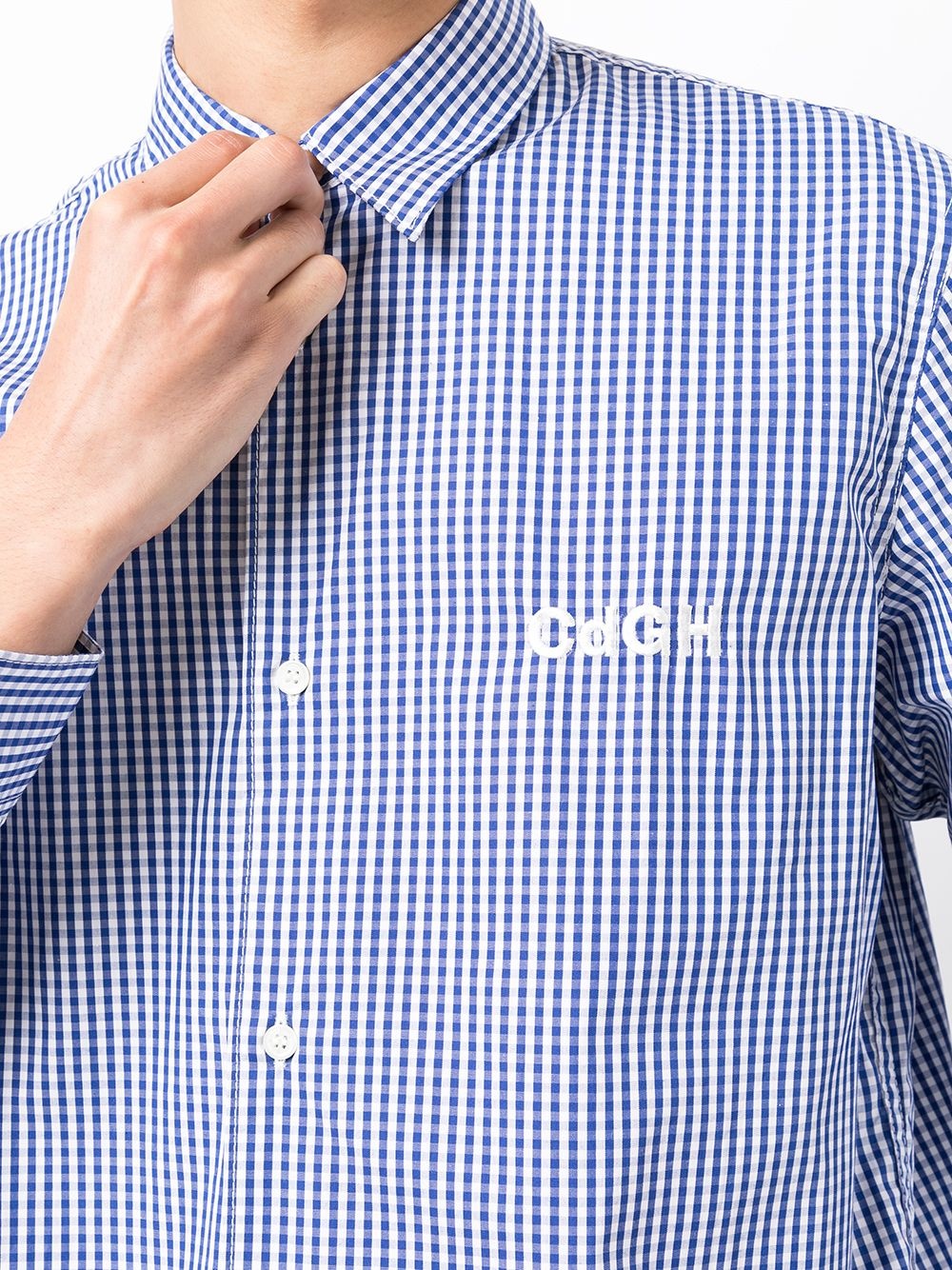 check-print logo-embroidery shirt - 5