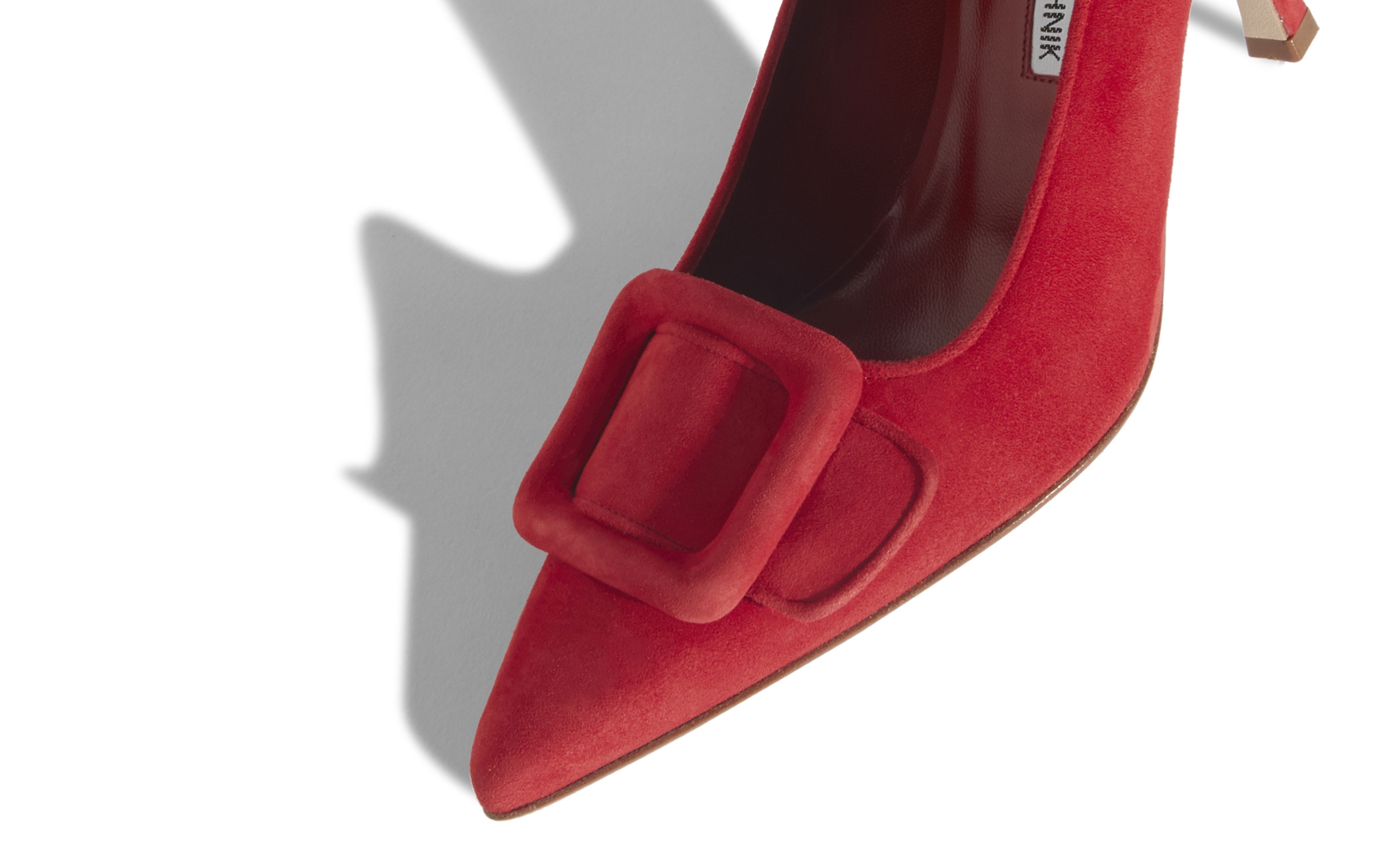 Bright Red Suede Buckle Detail Pumps - 4