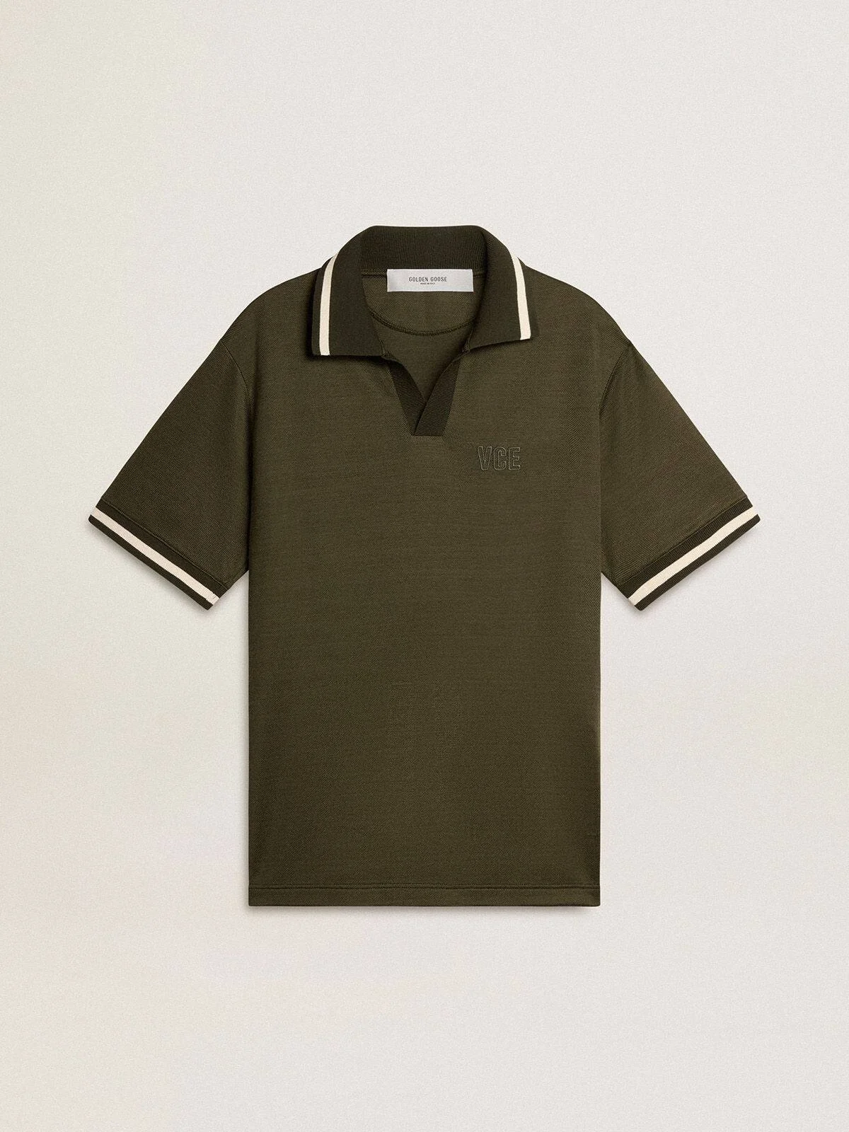 Men's military-green jersey polo with embroidery - 1