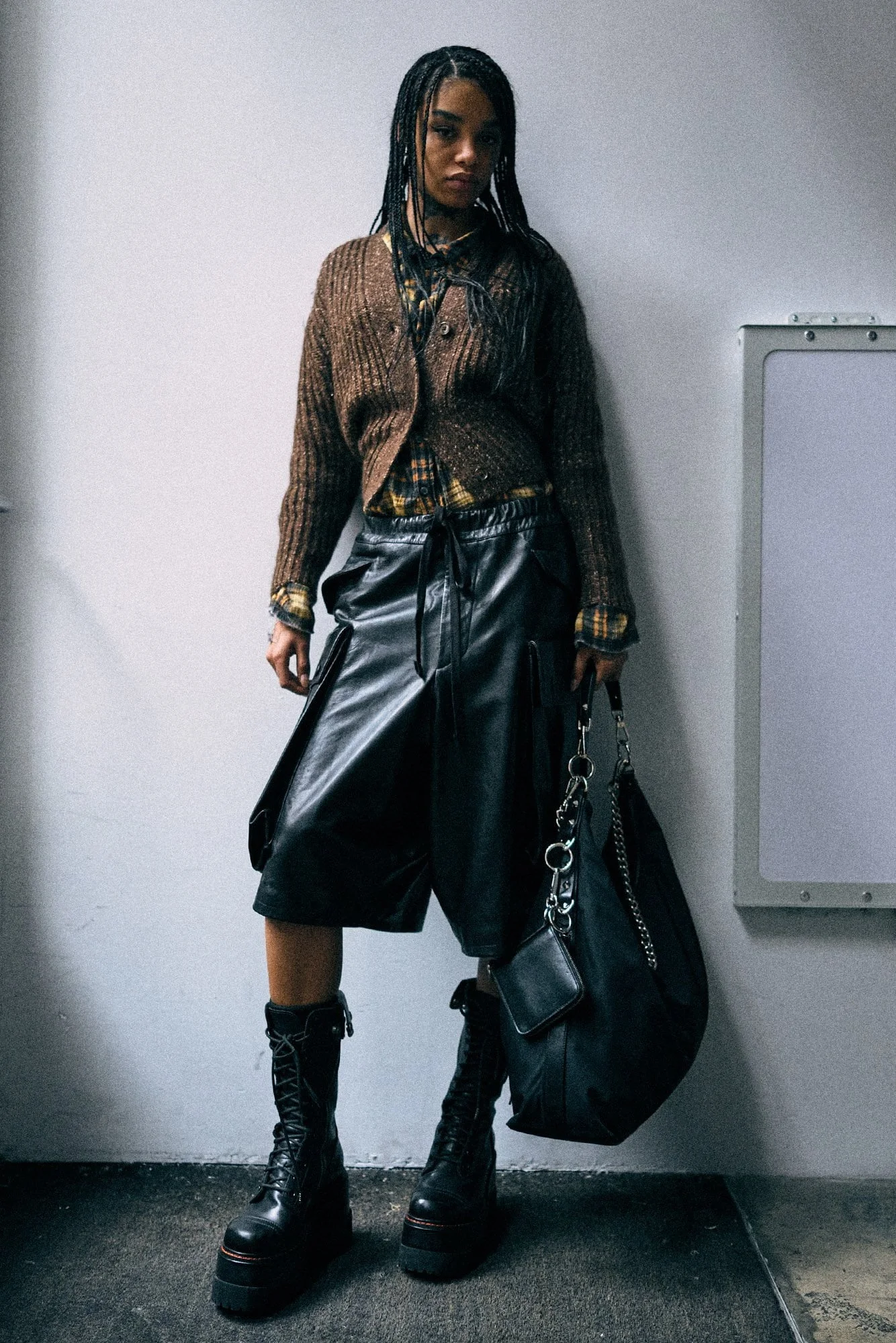 Leather Jumbo Short With Oversized Cargo Pocket - 1