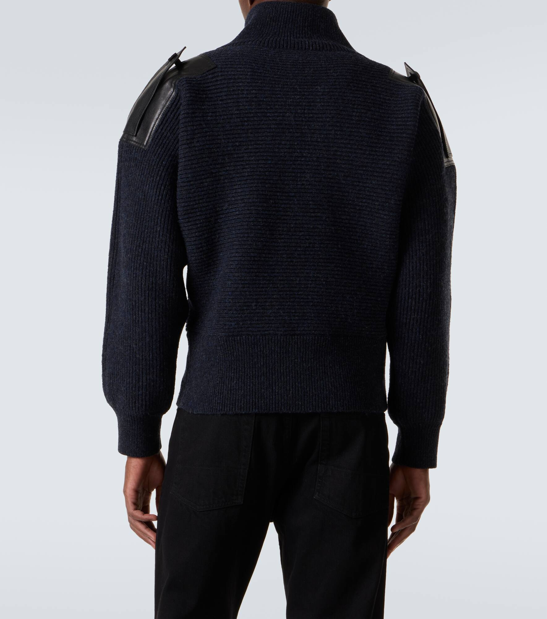 Leather-trimmed wool-blend polo sweater - 4