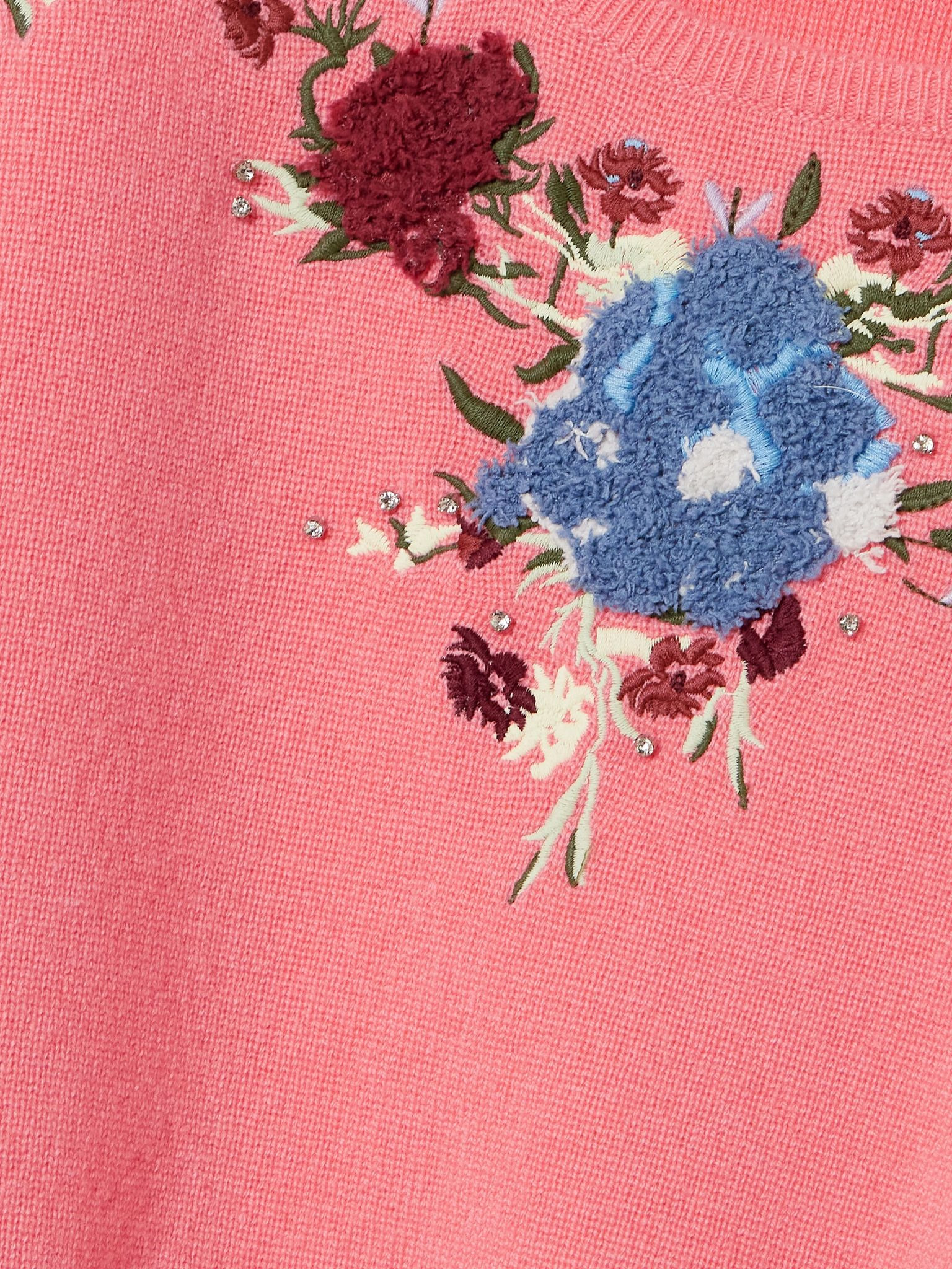 Cropped embroidered crystal-embellished wool and cashmere-blend top Bright pink - 4