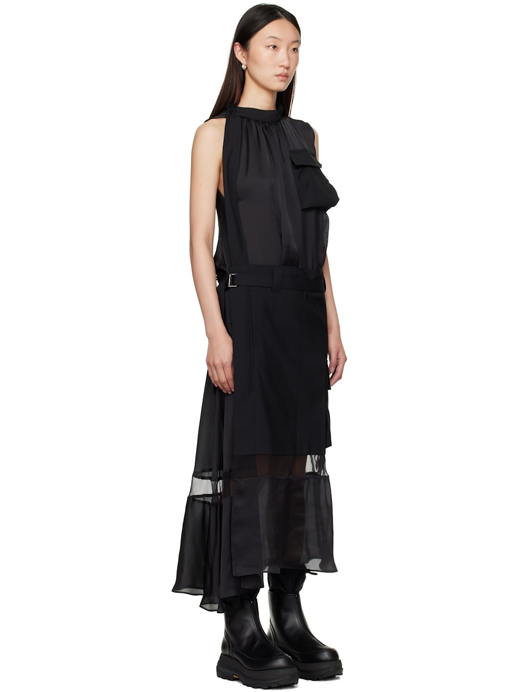 Black Suiting Mix Midi Dress - 2
