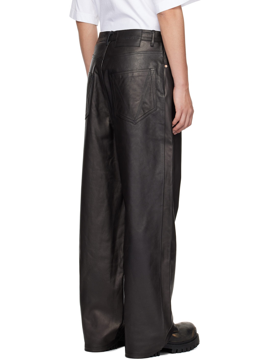 Black Grained Leather Pants - 3