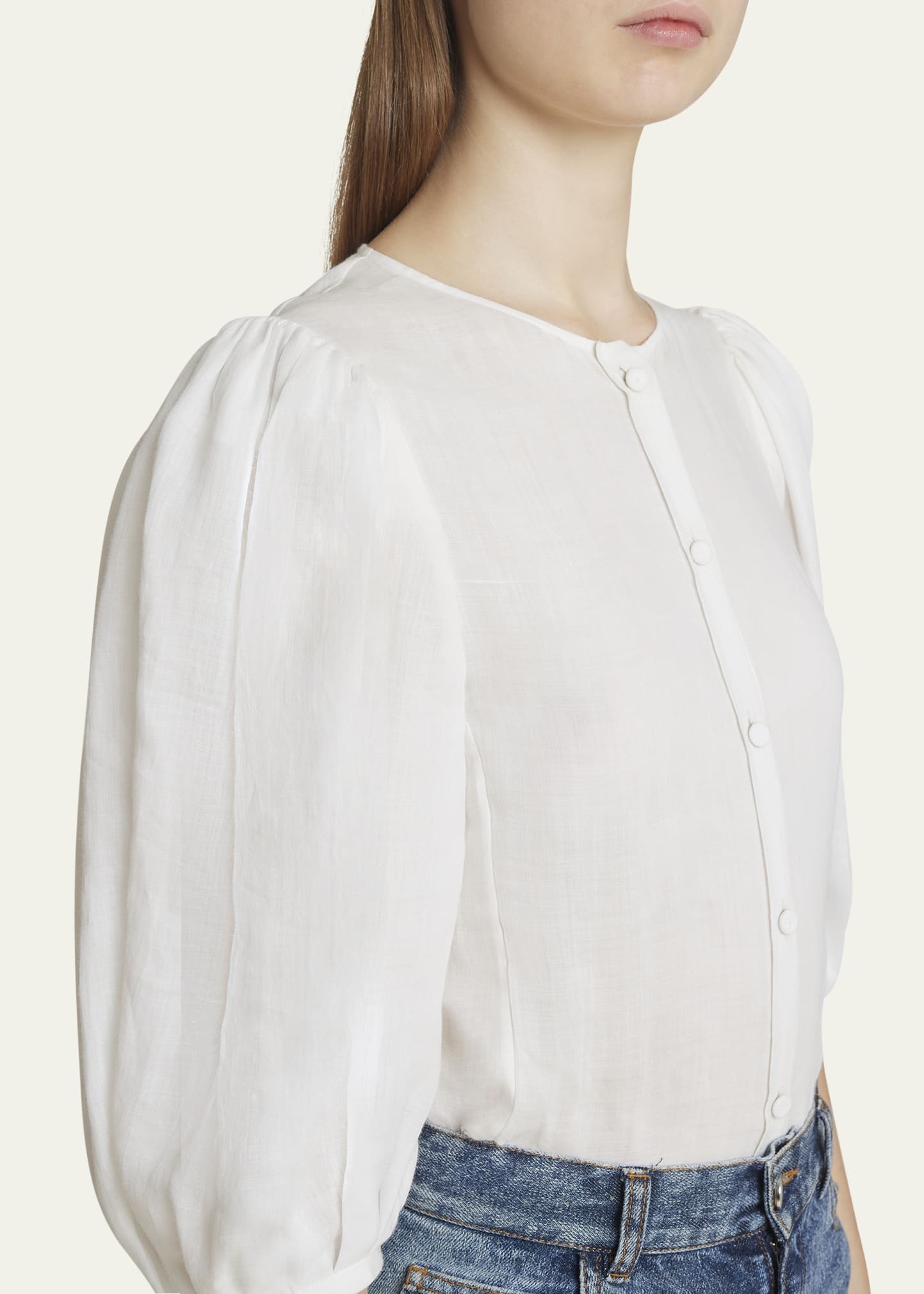 Balloon-Sleeve Voile Blouse - 5