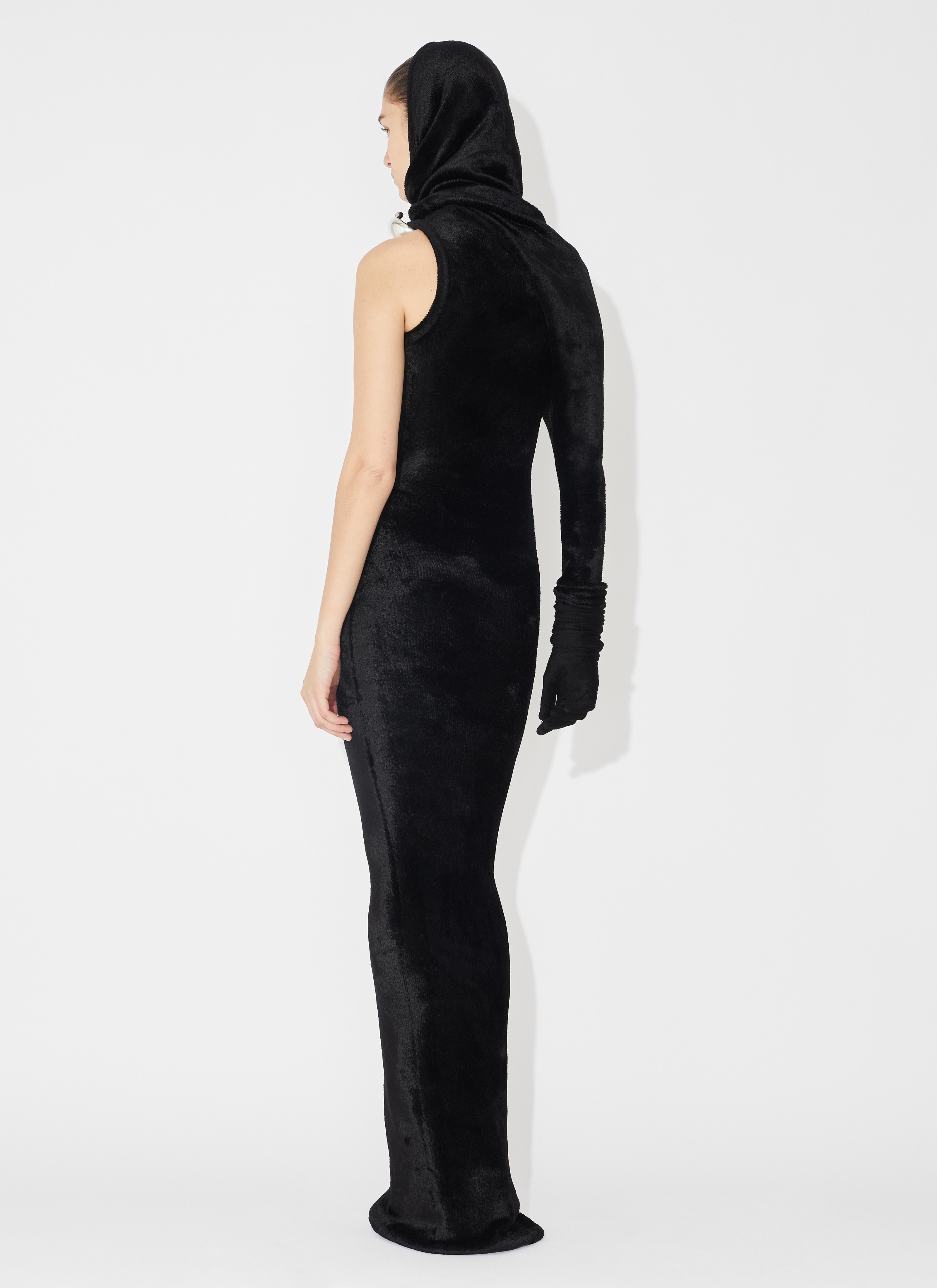 SHINY VELVET HOOD DRESS - 3