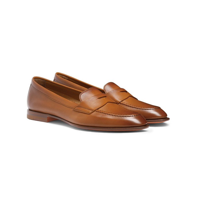 Santoni Women’s brown leather penny loafer outlook
