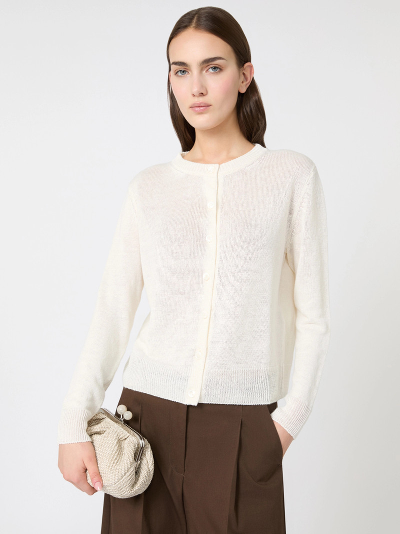 BADIA Linen yarn classic cardigan - ECRU 5