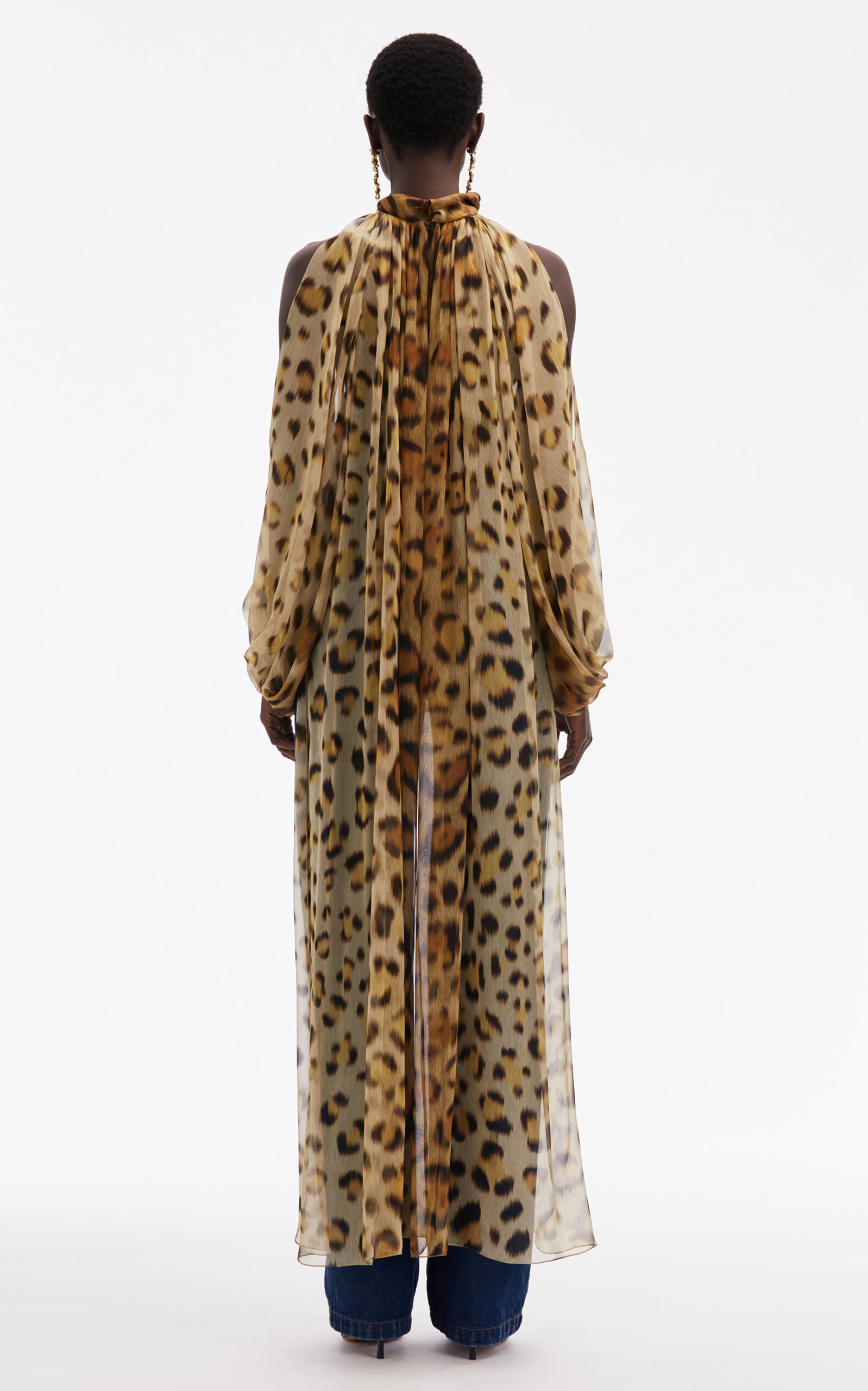 Jaguar Cold Shoulder Silk-Chiffon Blouse animal - 7