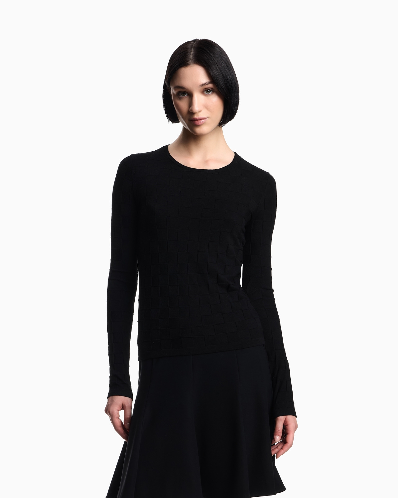 CHECK-EFFECT KNIT FRONT AND BACK VISCOSE JUMPER - 3