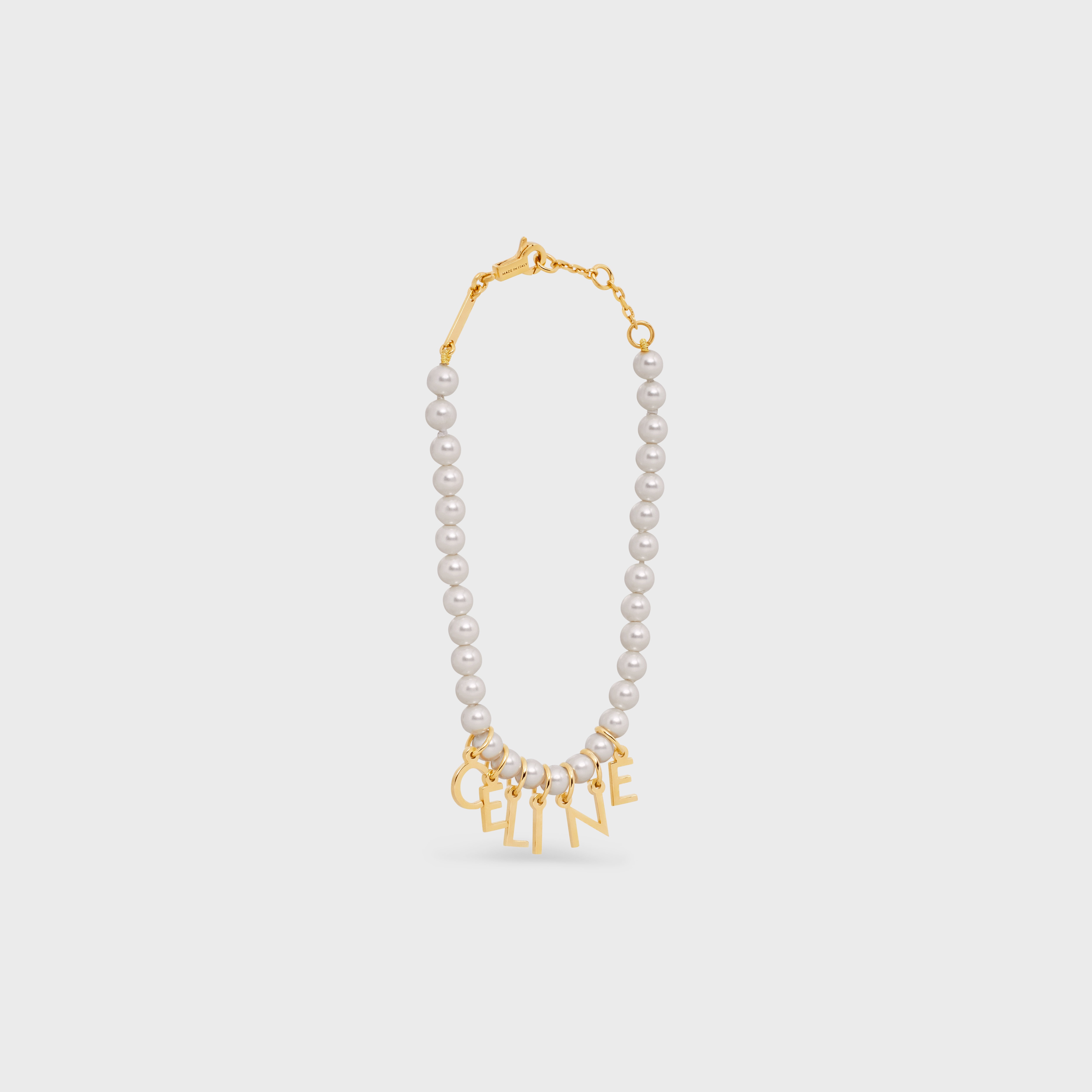 Celine Paris Pearl Bracelet in Brass with Gold Finish and Glass Pearls - 3