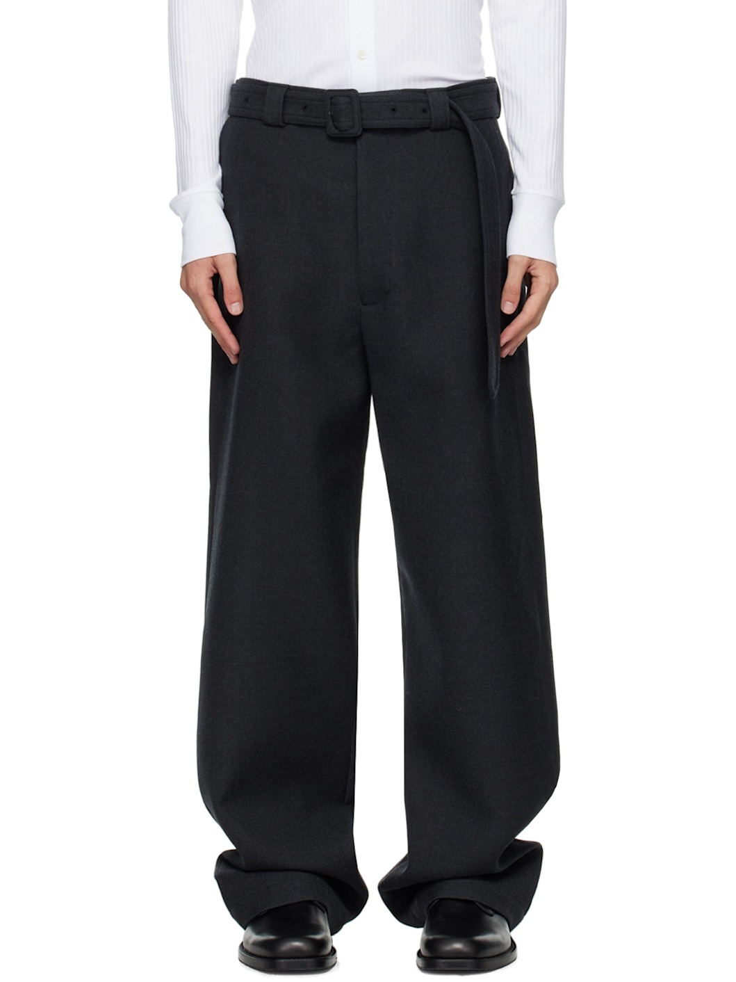 Gray Belted Trousers - 1