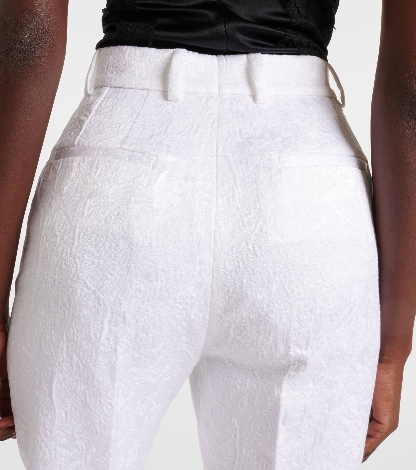 Cotton-blend brocade slim pants - 6