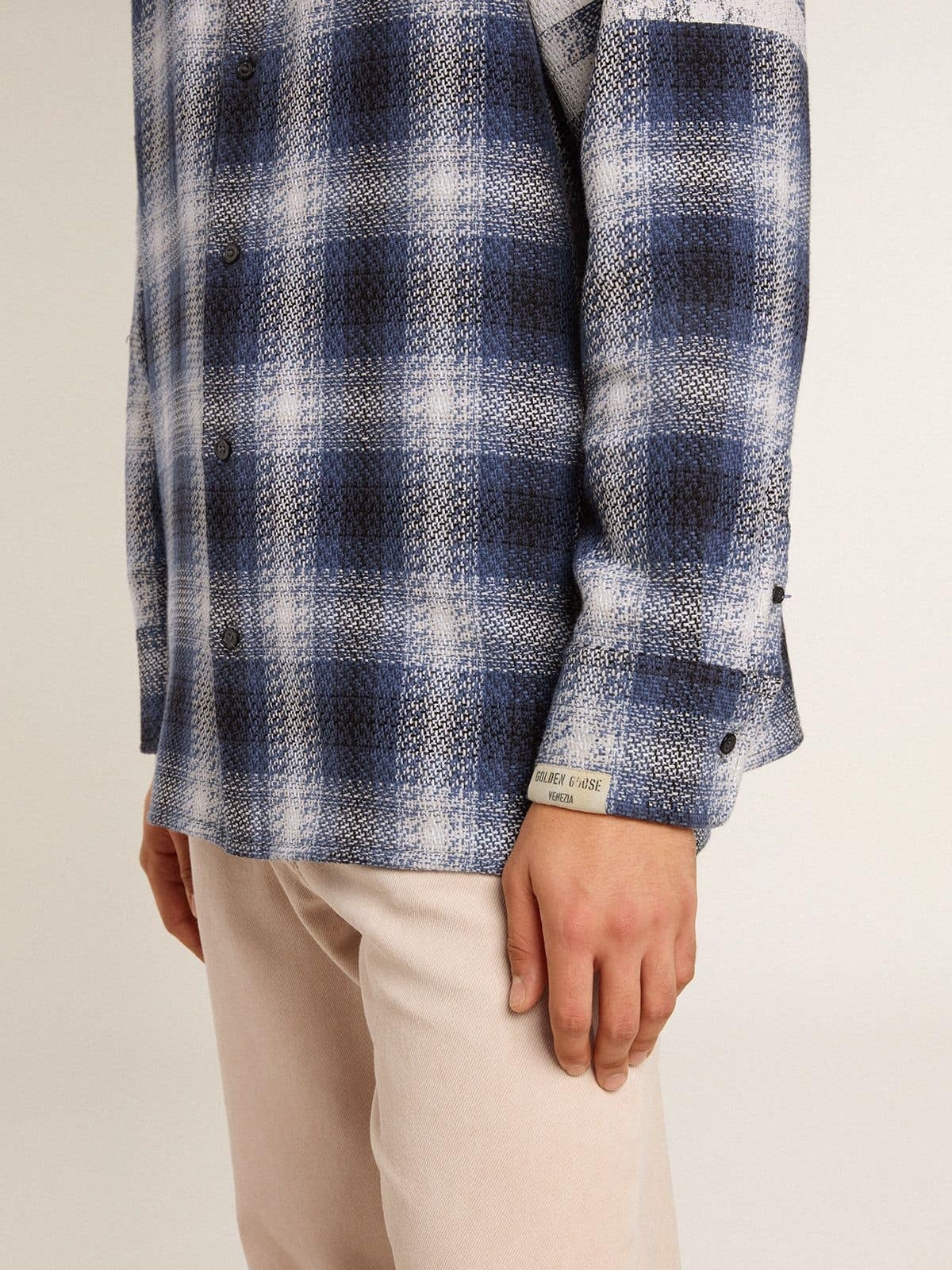 Men's blue 3D checkered shirt with print on the back - 6