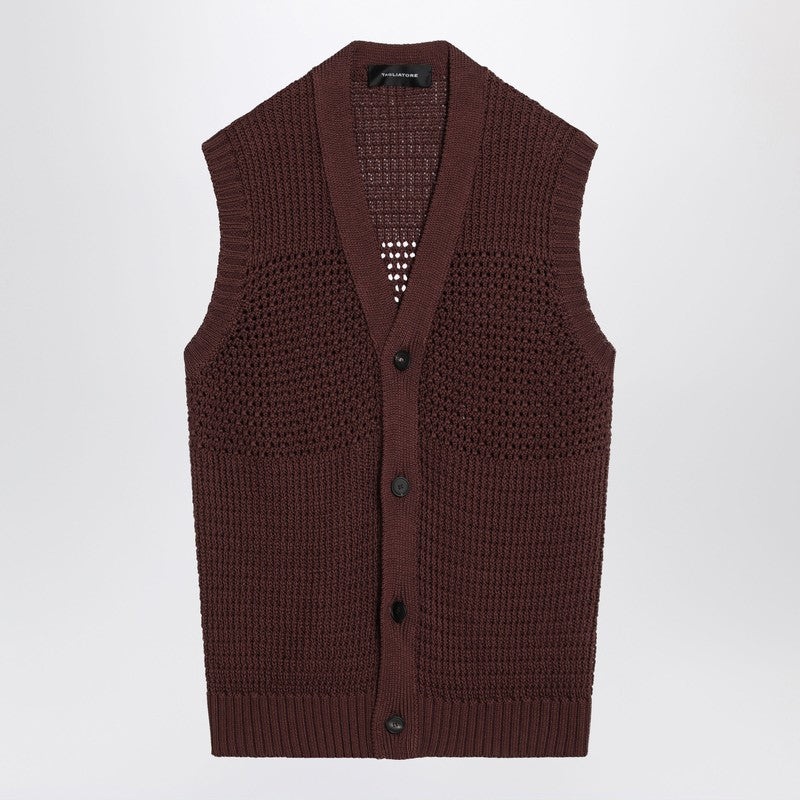 TAGLIATORE - Tagliatore Brown Perforated Cotton Vest Men - 1