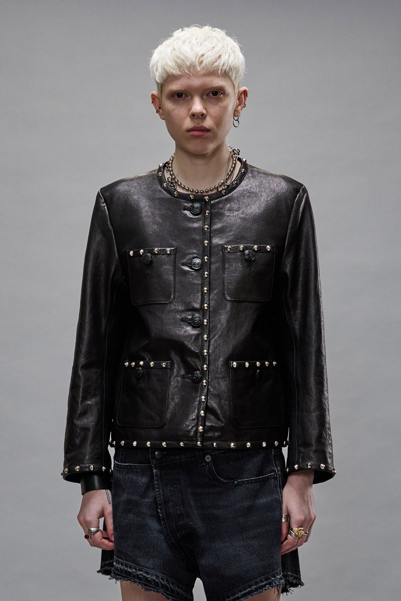 CROPPED SLOUCH JACKET - BLACK - 5