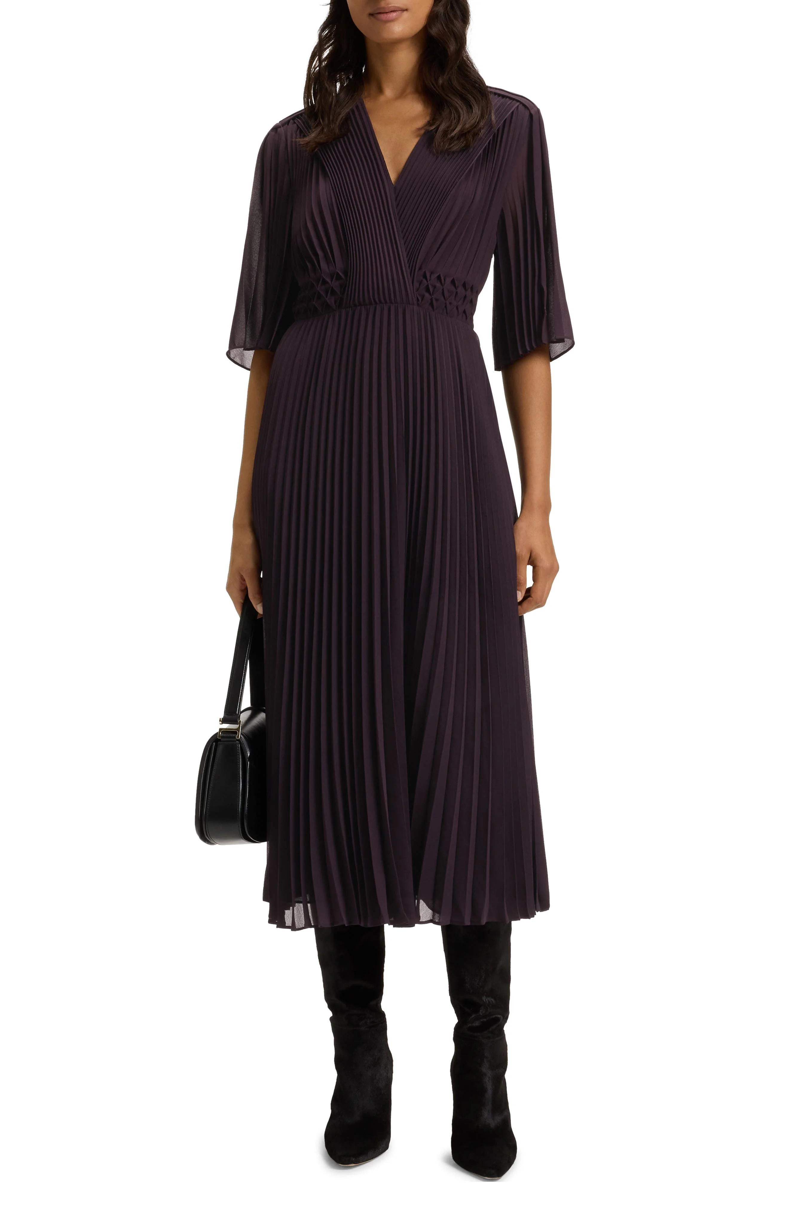 BOSS Dailey Pleated Midi Dress in Dark Carmine at Nordstrom - 1
