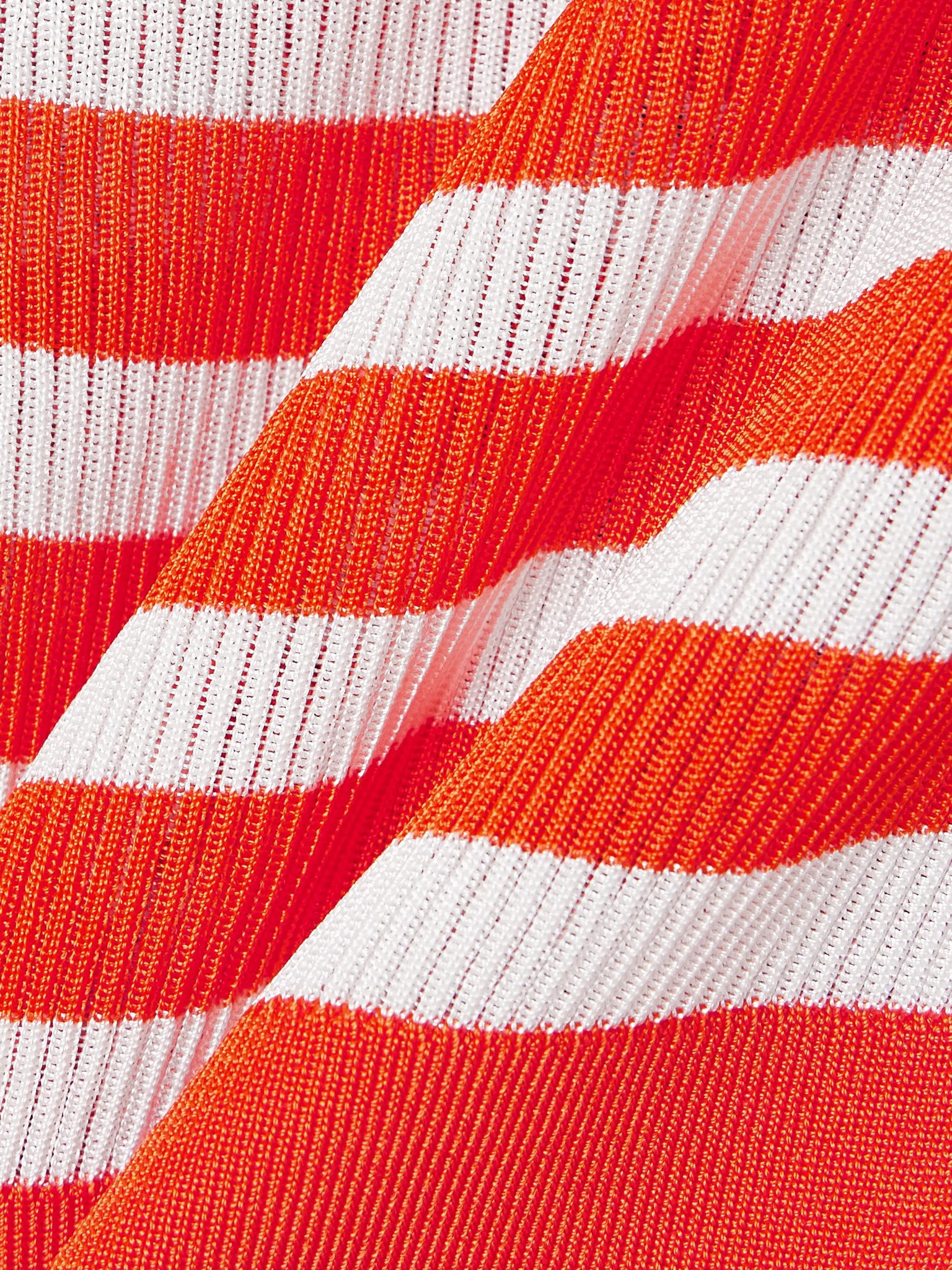 Cropped striped ribbed-knit polo shirt Red - 4