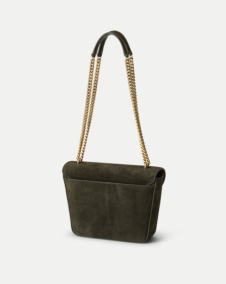 SUEDE DOUBLE LINK FLAP BAG - 5
