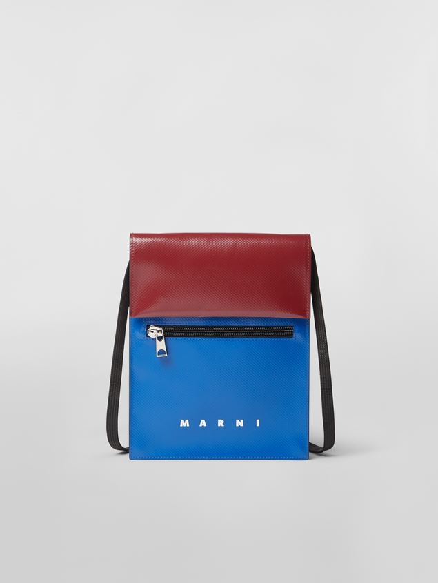 BI-COLOURED BLUE AND BORDEAUX PVC TRIBECA BAG - 1