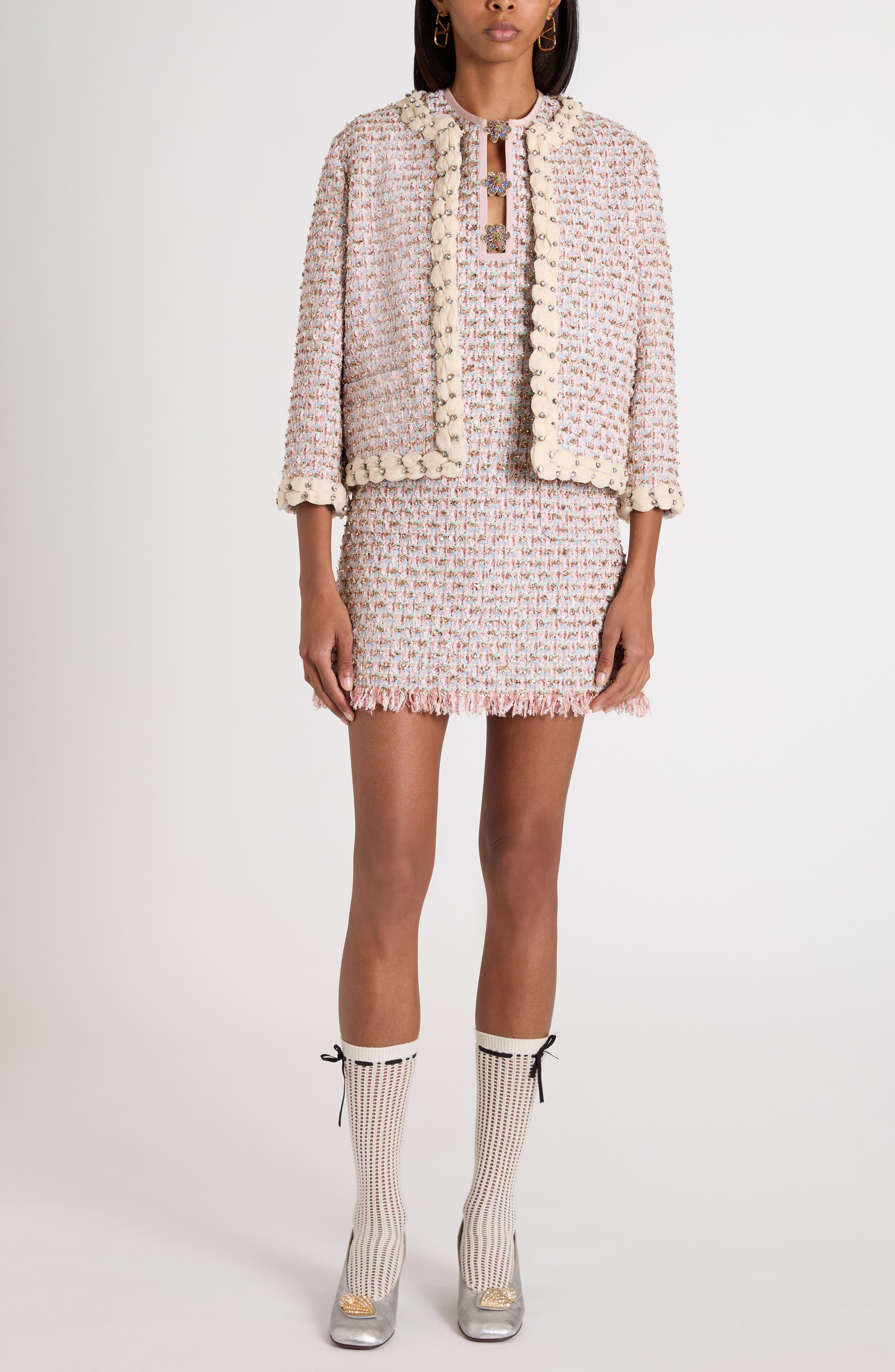 Valentino Garavani Embroidered Ribbon Tweed Jacket in Pink Multi at Nordstrom - 2