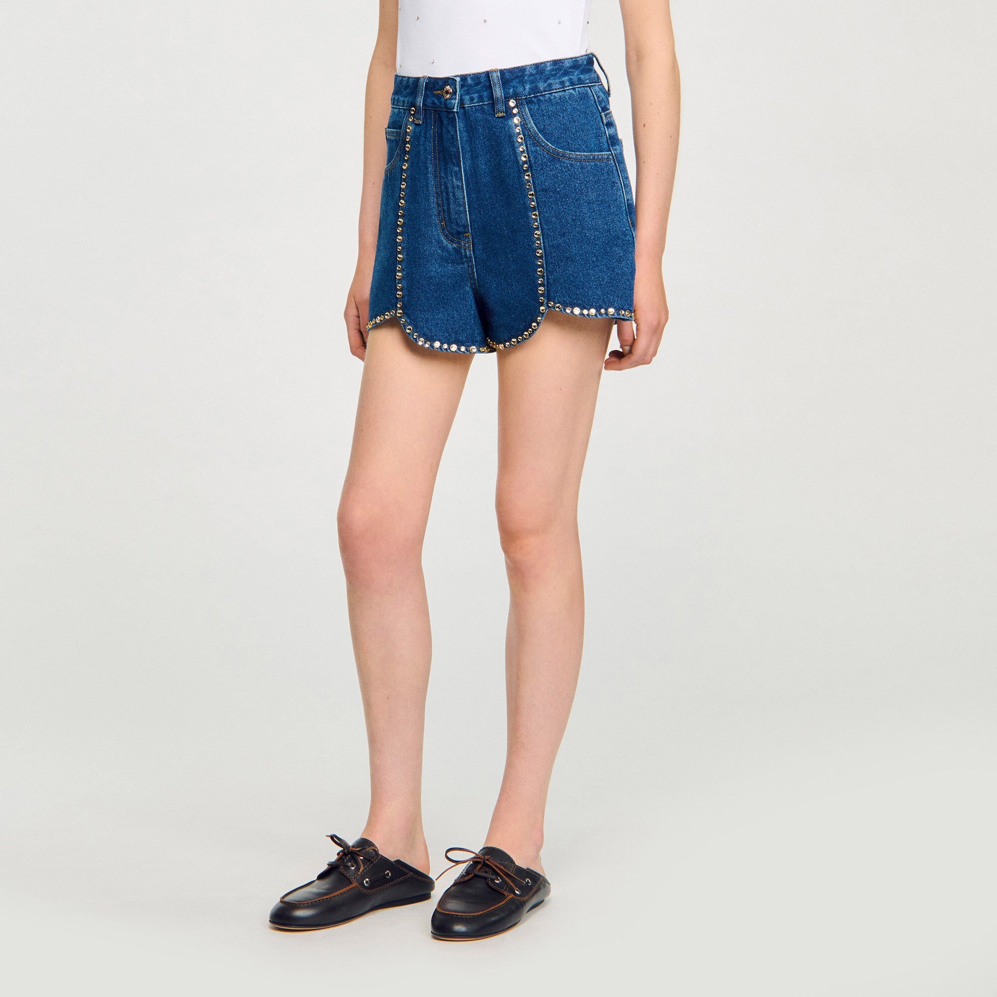 RHINESTONE DENIM SHORTS - 4